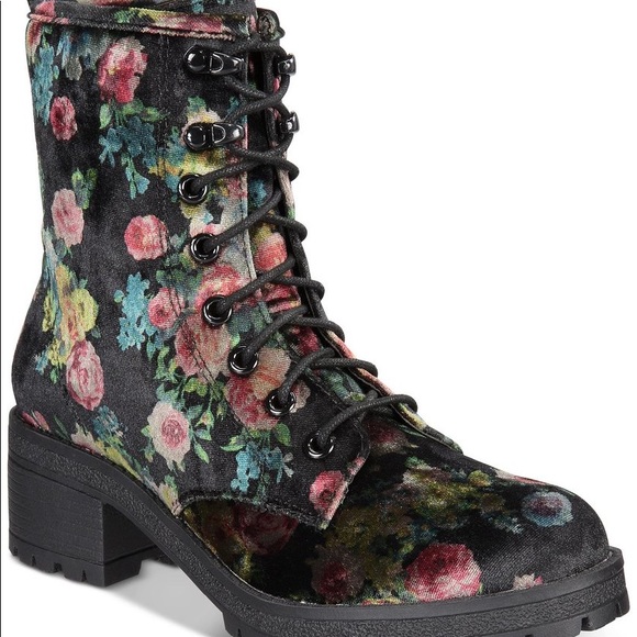 Shoes | Velvet Floral Combat Boots Nwot 